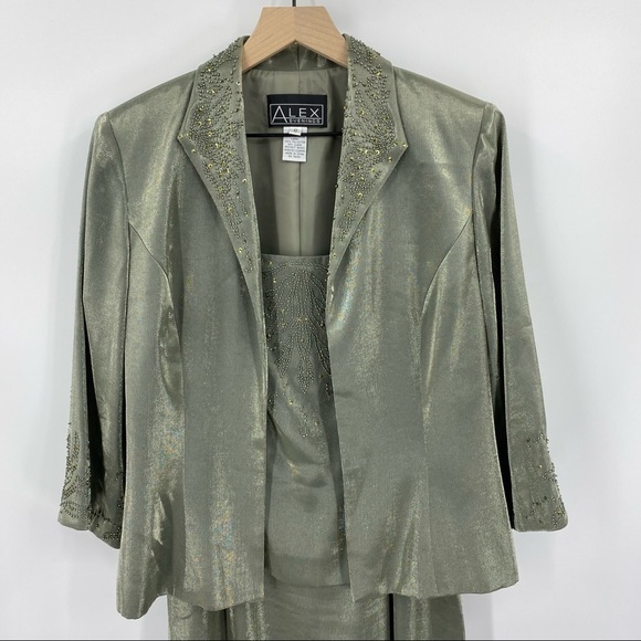 Alex Evenings Beaded Midi Dress Jacket Set Green Size 10 - Picture 3 of 16